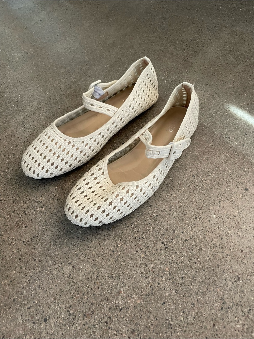 Micas Cream Woven Mary Jane Flats Faux Leather Ballet Shoes Size 38